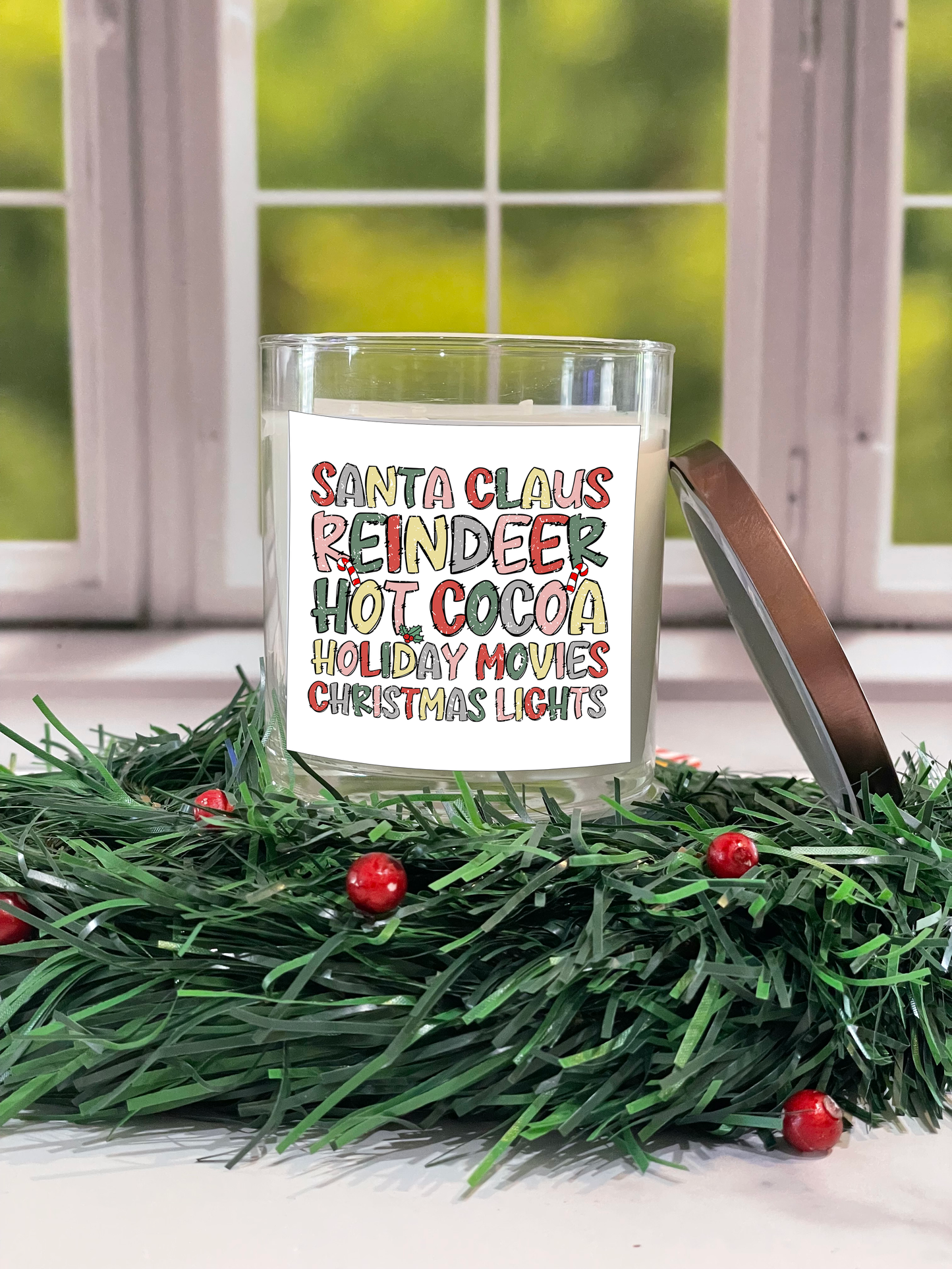 Santa Claus Reindeer Hot Cocoa Holiday Movies Christmas Lights Candle
